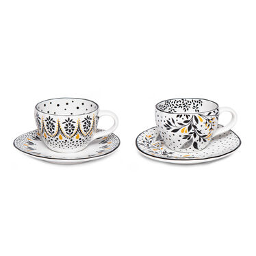 Sara Miller Artisanne Noir Set of 2 Espresso Cup & Saucers